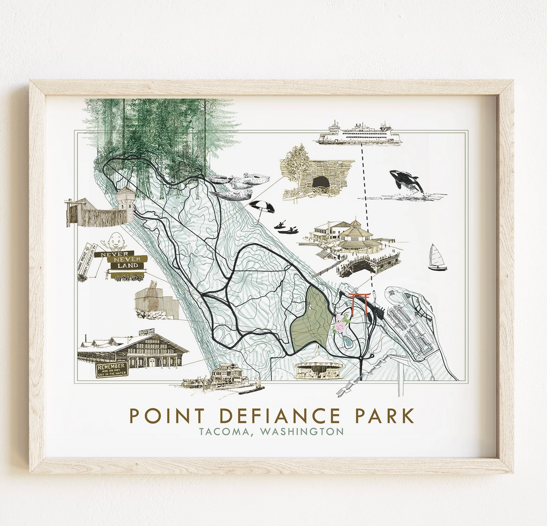 POINT DEFIANCE Park Art Map TACOMA Washington: Horizontal 8x10 PRINT