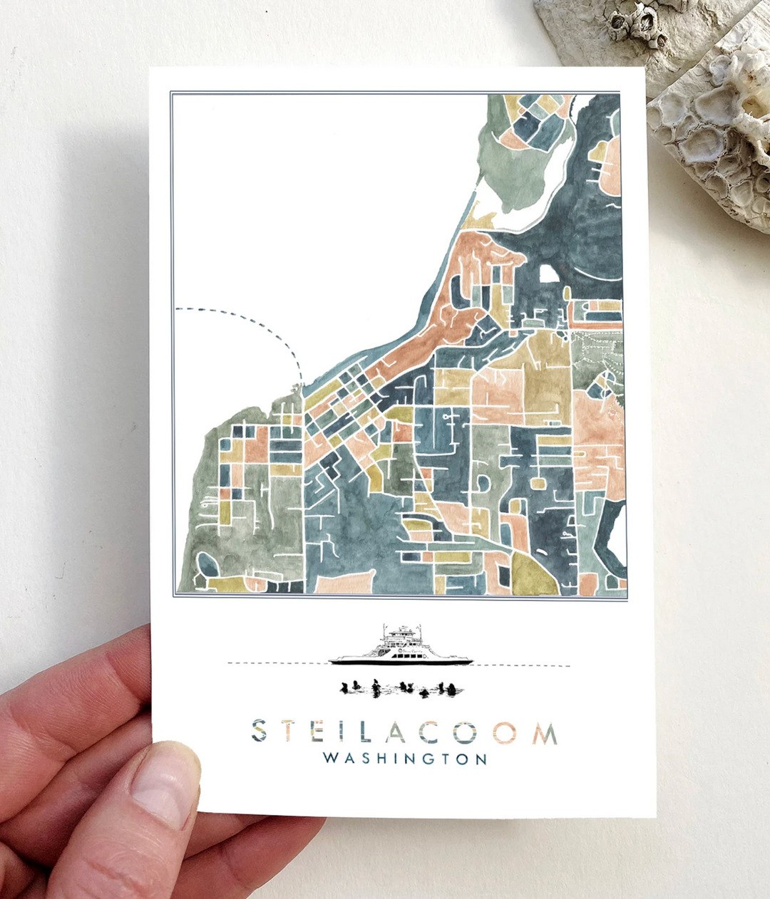 STEILACOOM Washington Map Postcard