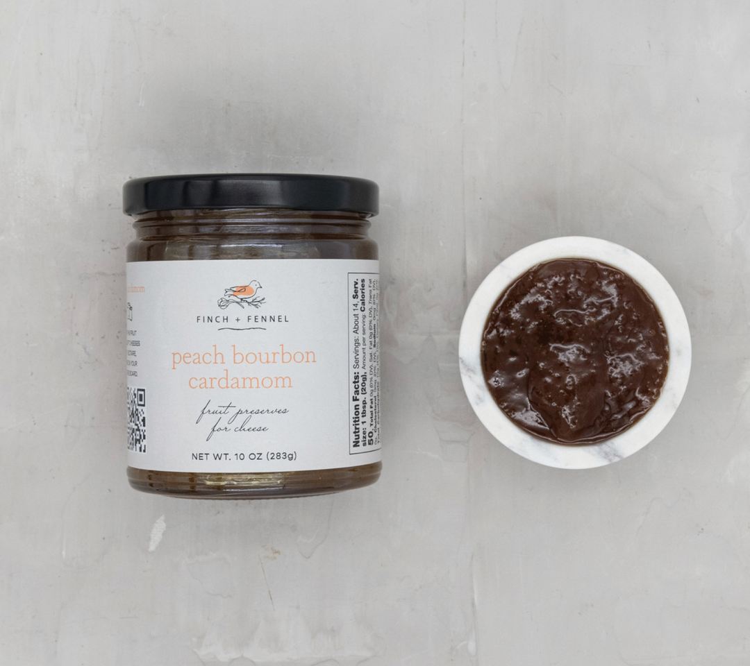 Finch +Fennel Peach Bourbon Cardamom Fruit Preserves For Cheese