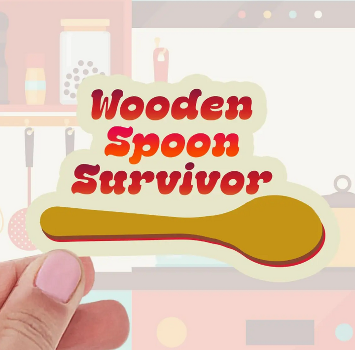 Retro Wooden Spoon Survivor - Funny Nostalgia Sticker