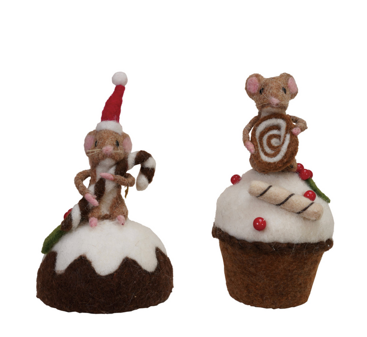 Handmade Wool Felt Mouse on Cake, 2 Styles