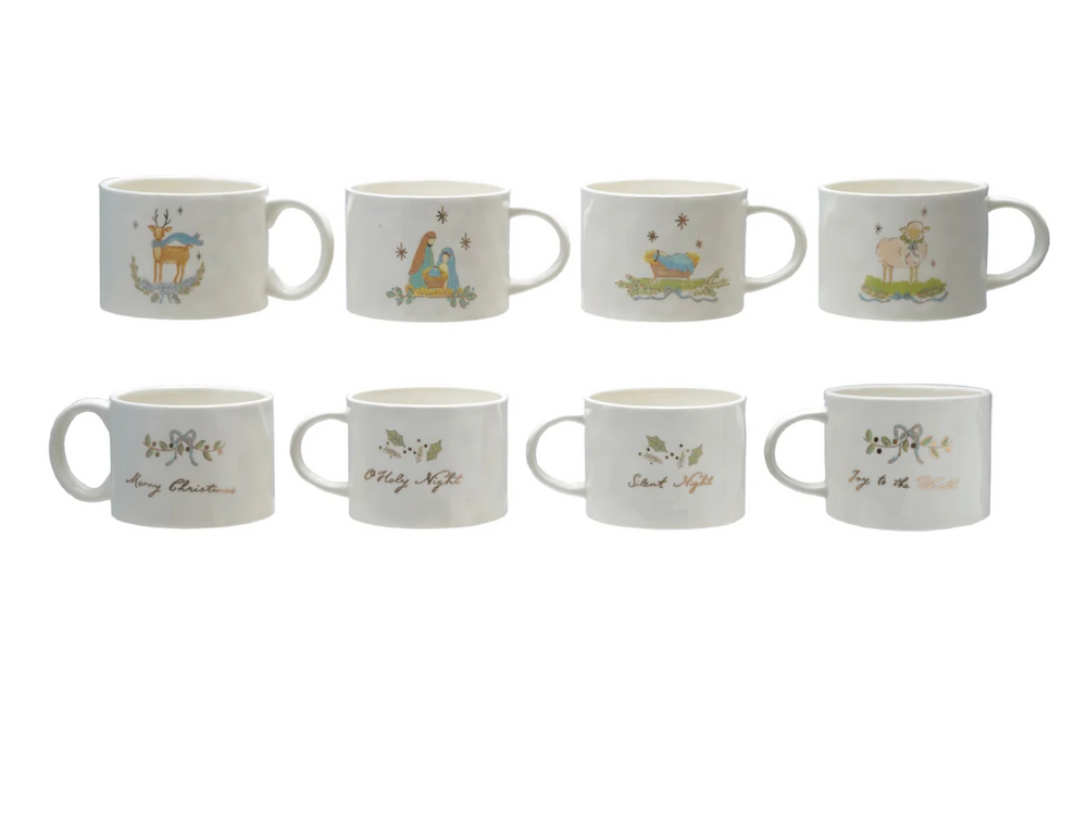14 oz. Christmas Stoneware Mug with Gold Electroplating, 4 Styles - Pine & Moss