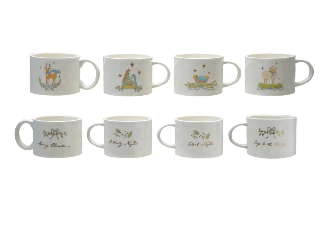 14 oz. Christmas Stoneware Mug with Gold Electroplating, 4 Styles