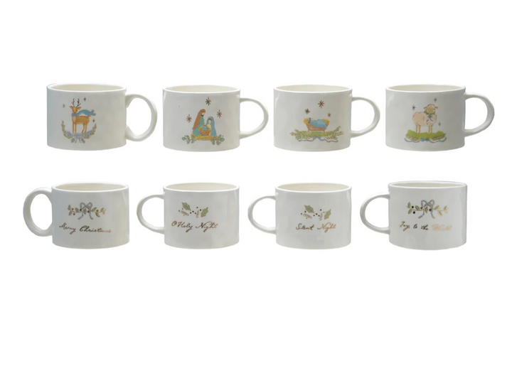 14 oz. Christmas Stoneware Mug with Gold Electroplating, 4 Styles - Pine &amp; Moss