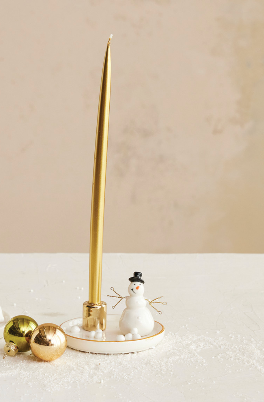 Snowman Stoneware and Wire Taper Holder