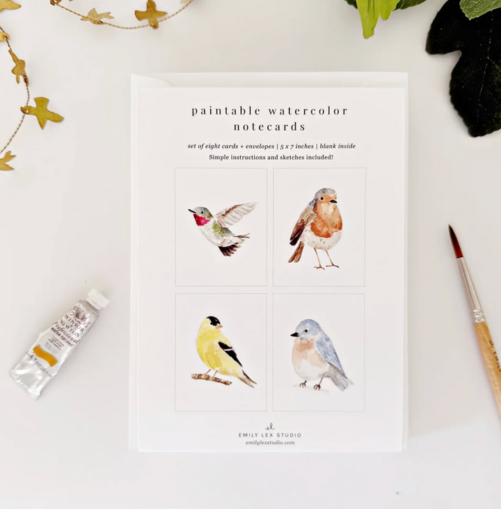 Emily Lex Studio- Paintable Watercolor Notecards- Backyard Birds