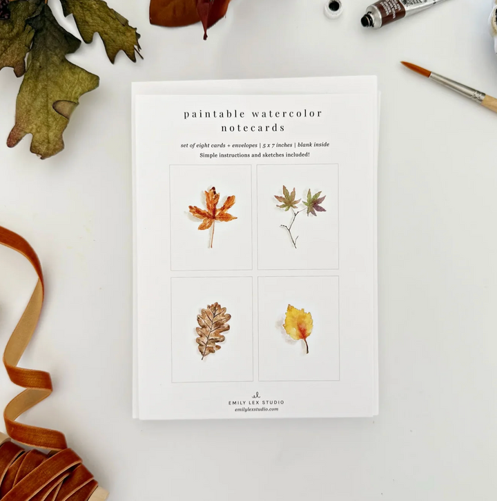 Emily Lex Studios- Paintable Watercolor Notecards- Fall Leaves