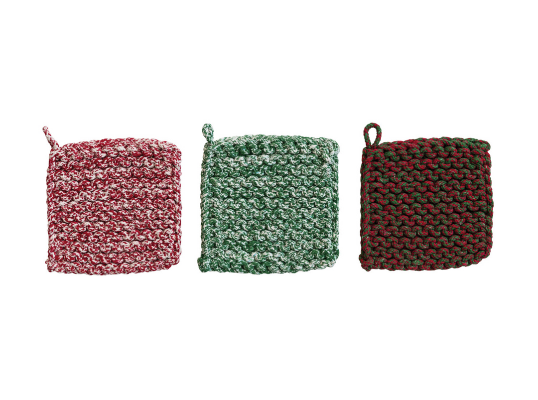 Melange Cotton Crocheted Pot Holder, 3 Styles