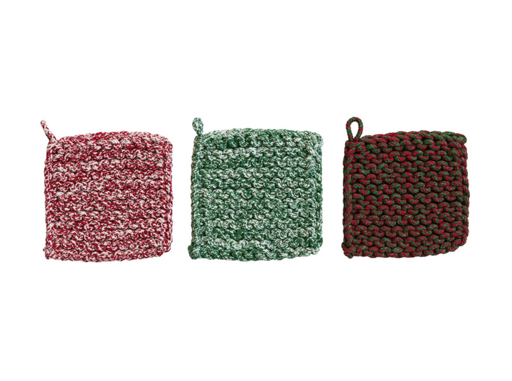 Melange Cotton Crocheted Pot Holder, 3 Styles