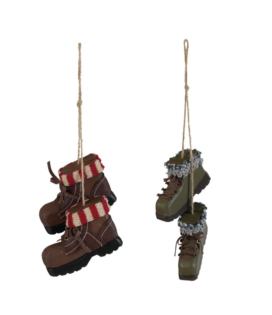 Wood &amp; Knit Fabric Pair of Hiking Boots Ornament, 2 Styles
