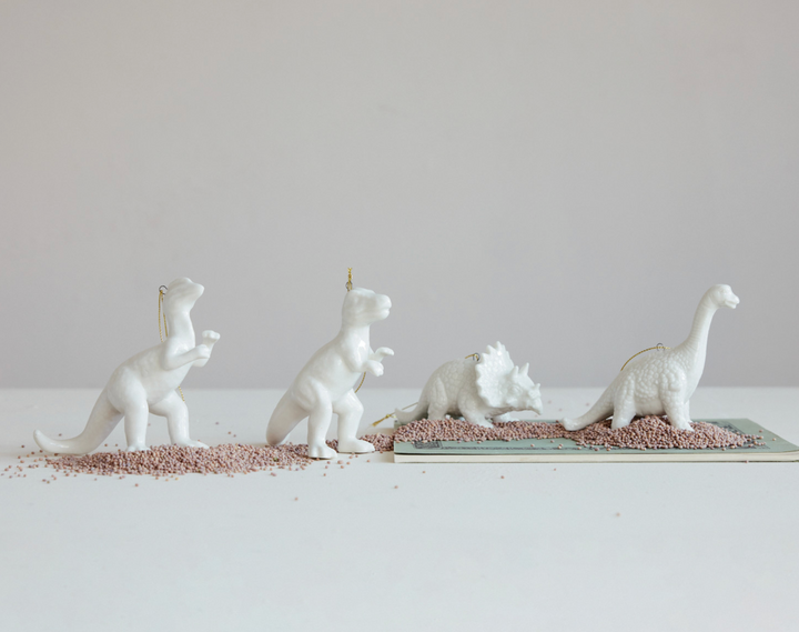 Stoneware Dinosaur Ornament, White, 4 Styles