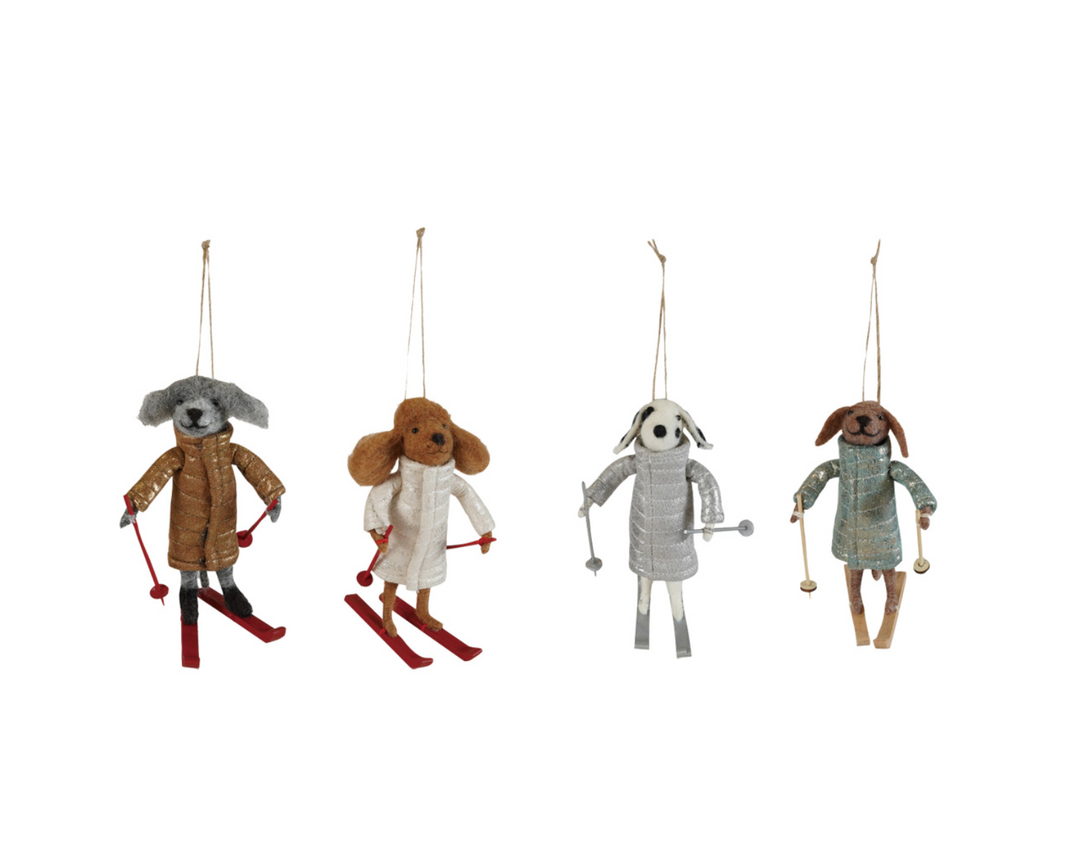Wool Felt Dog with Skis &amp; Coat, 4 Styles