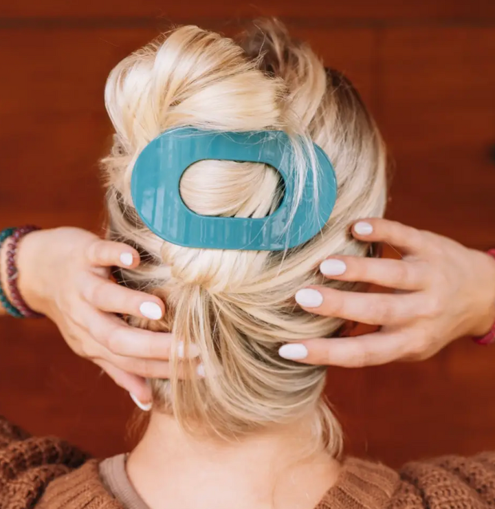 Teal with It | Large| Flat Round Hair Clip