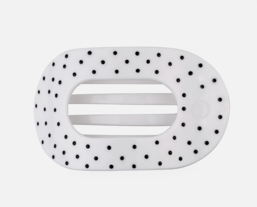 Flat Round | White Polka Dot Party | Large Hair Clip