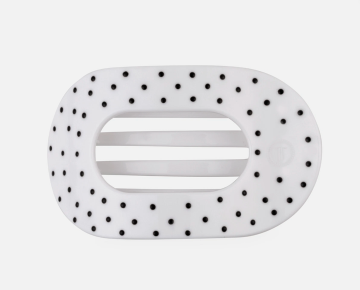 Flat Round | White Polka Dot Party | Large Hair Clip