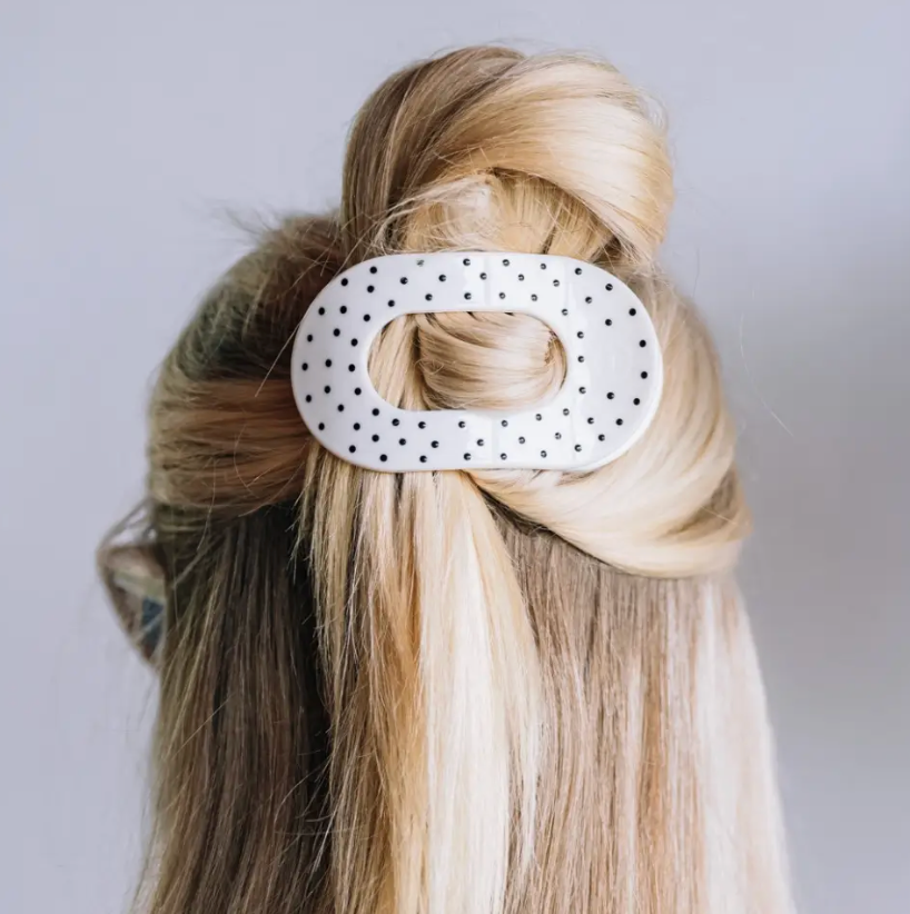 Flat Round | White Polka Dot Party | Medium Hair Clip