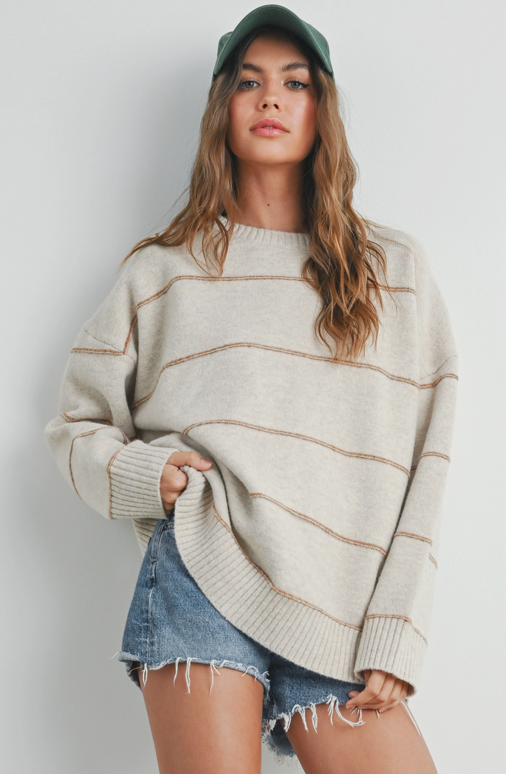 Korra Striped Pattern Drop Shoulder Sweater
