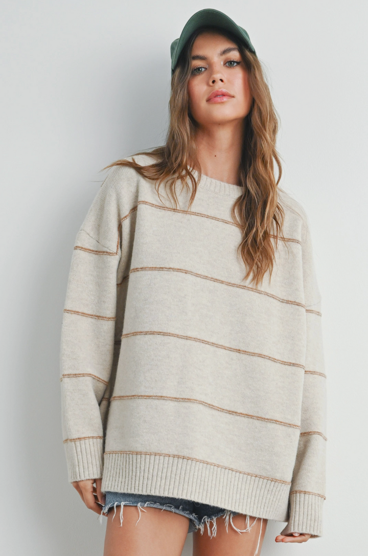 Korra Striped Pattern Drop Shoulder Sweater