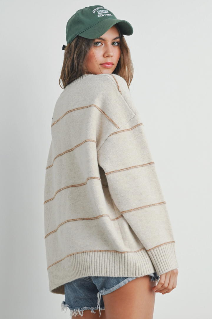 Korra Striped Pattern Drop Shoulder Sweater