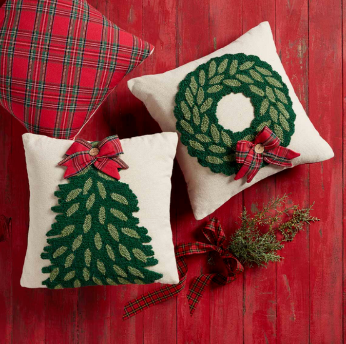 Christmas Tartan Hooked Pillows- Two Styles