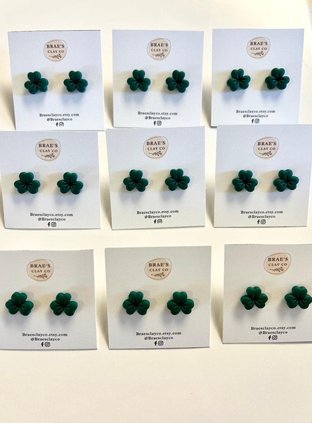 Brae's Clay Co.- Shamrock Studs