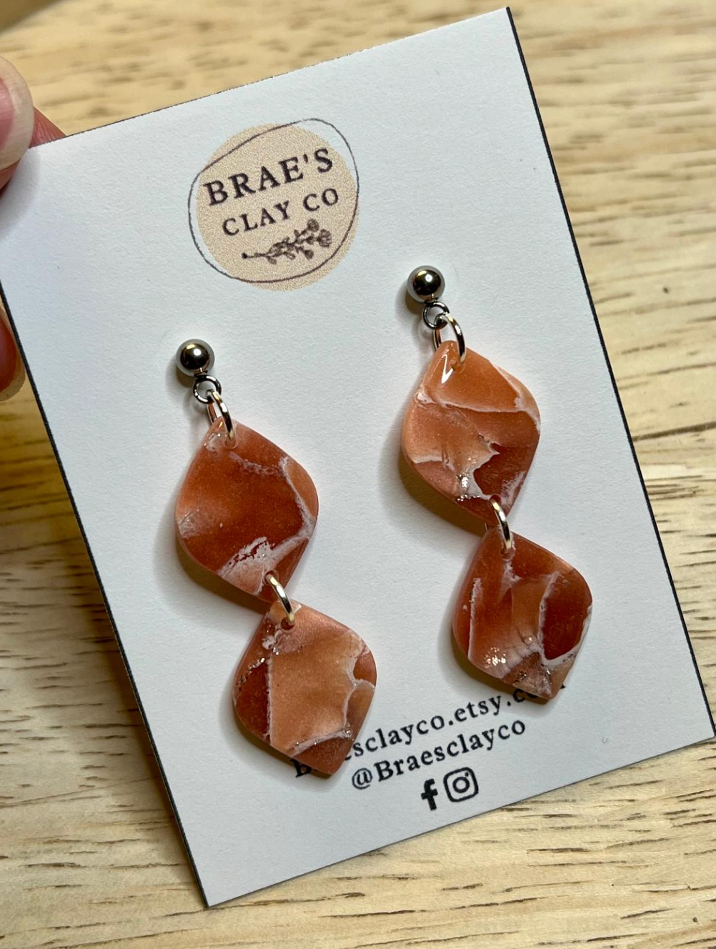 Brae's Clay Co.- Salmon Marble Dangle Earrings Three Styles