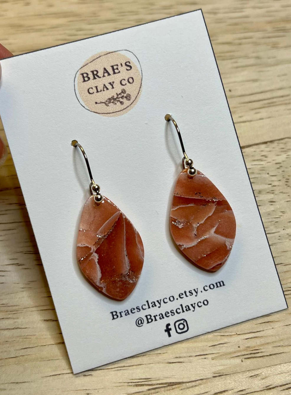 Brae's Clay Co.- Salmon Marble Dangle Earrings Three Styles