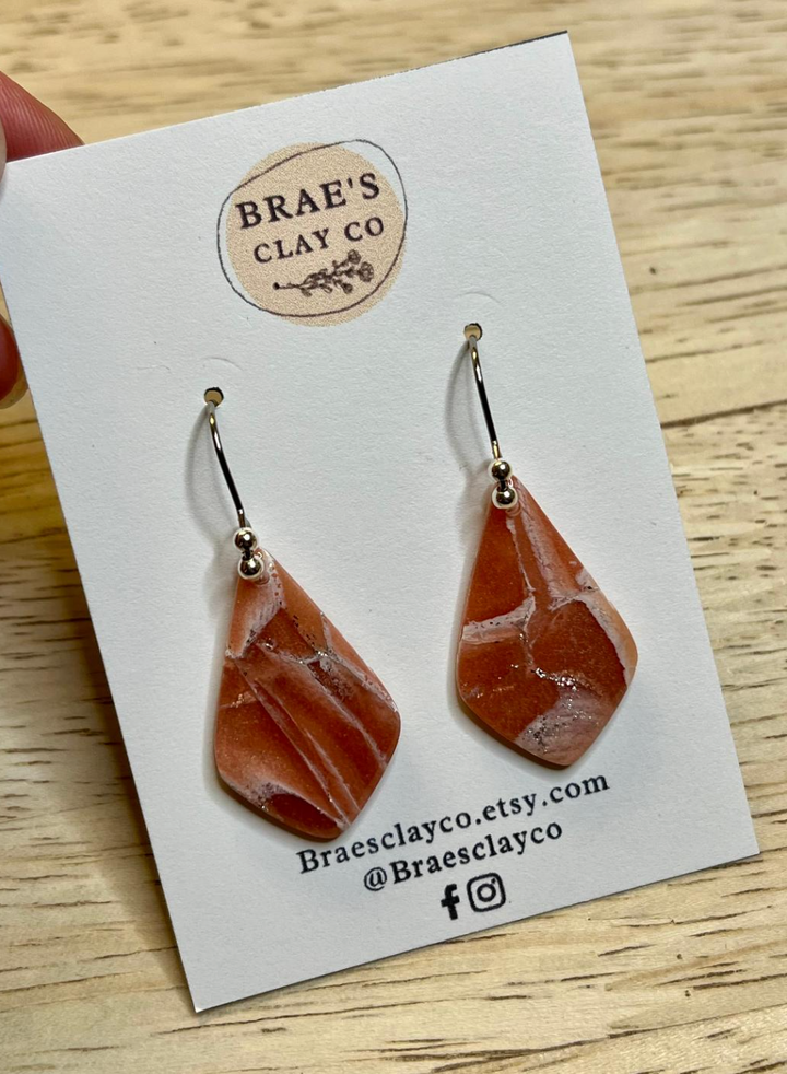 Brae's Clay Co.- Salmon Marble Dangle Earrings Three Styles