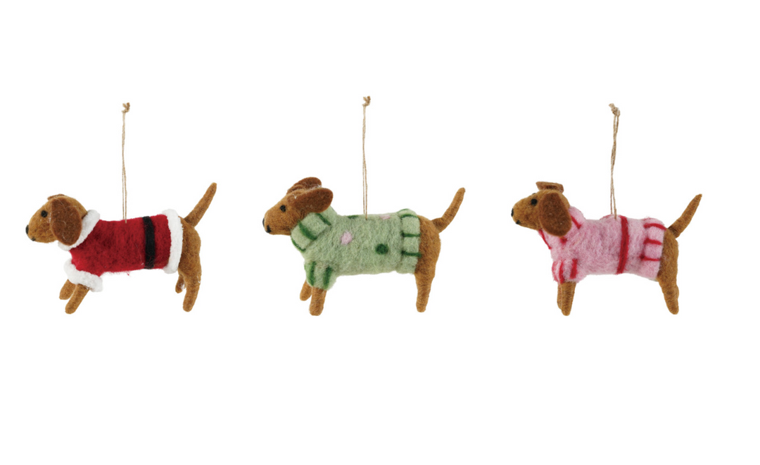 Wool Felt Dachshund in Sweater Ornament, 3 Styles