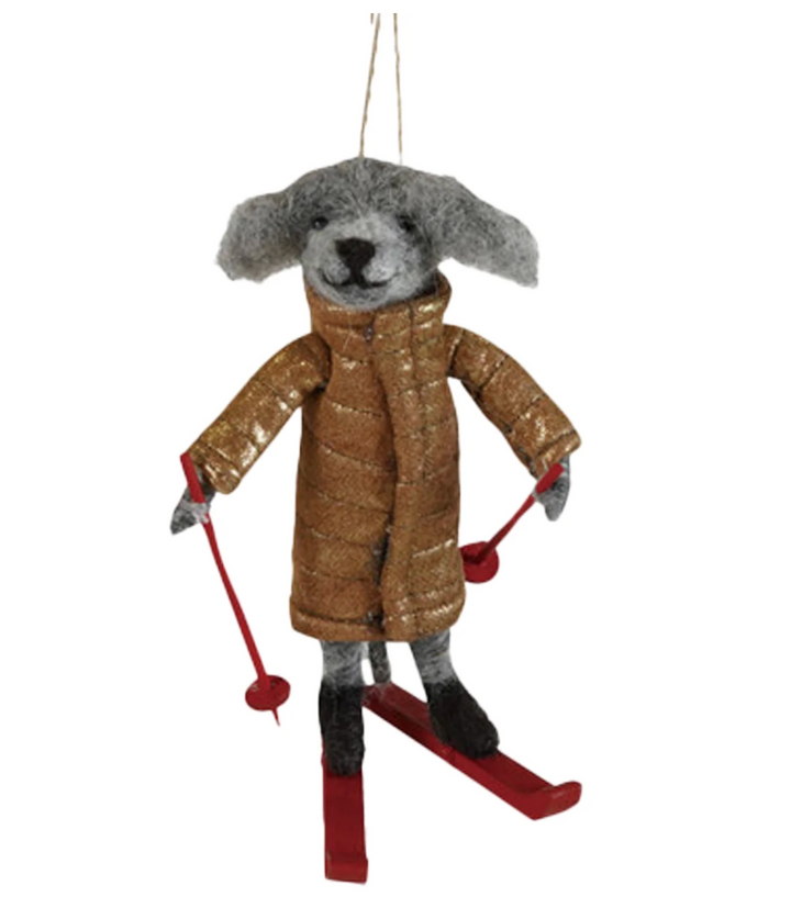 Wool Felt Dog with Skis &amp; Coat, 4 Styles