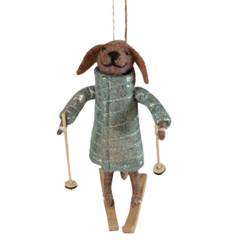 Wool Felt Dog with Skis &amp; Coat, 4 Styles