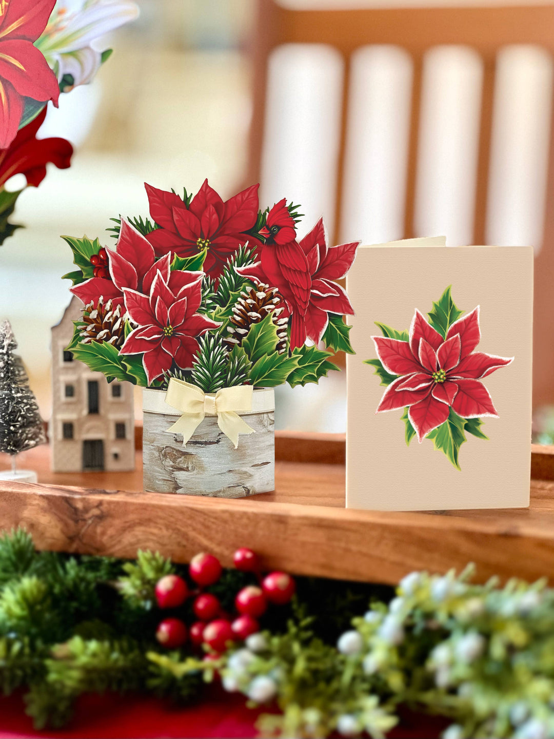 Mini Birch Poinsettia Pop-up Greeting Cards