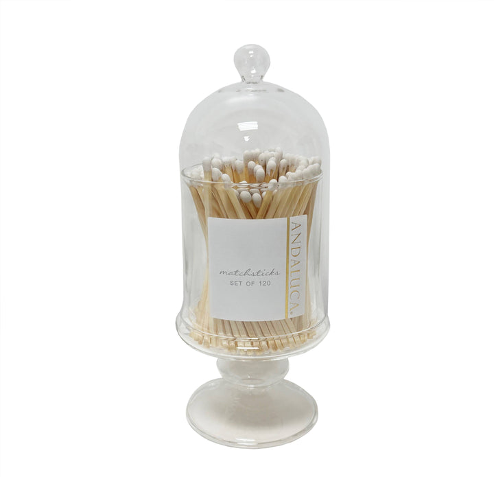 Tall Glass Jar with Lid & 120 Wooden White Matches - Pine & Moss