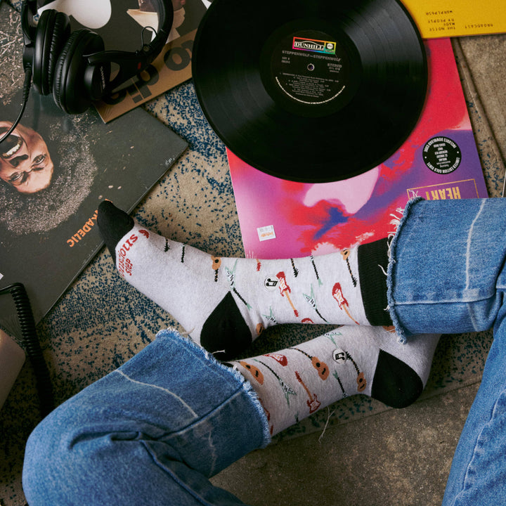 Conscious Step:Socks that Support Music (Gray Guitars): Medium
