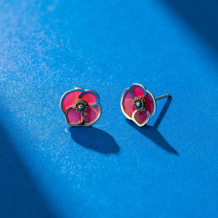 Red Poppy Flower Studs (EA 319RD) - Pine & Moss