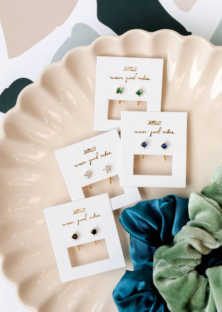 CZ Huggies - White - Gold Earrings - Pine & Moss