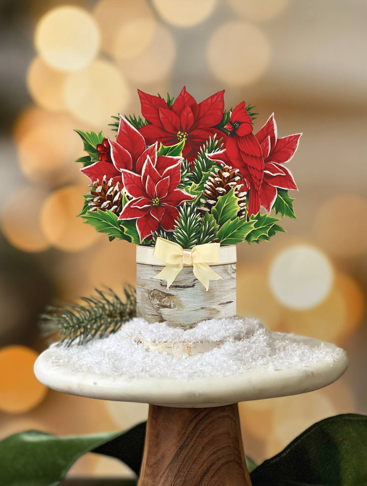 Mini Birch Poinsettia Pop-up Greeting Cards