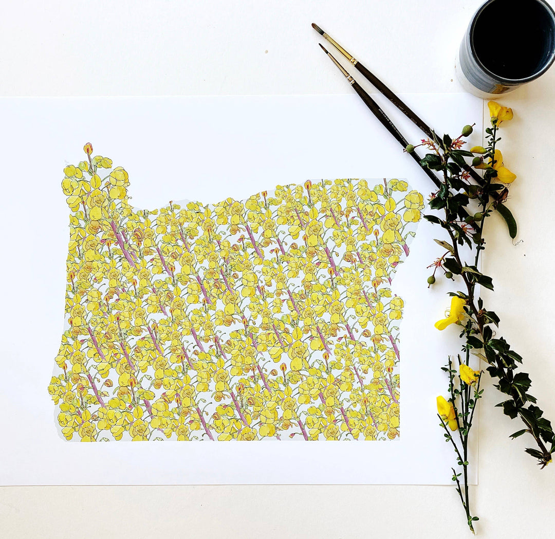 Oregon State Flower Map - ART PRINT : Watercolor / 8" x 10"