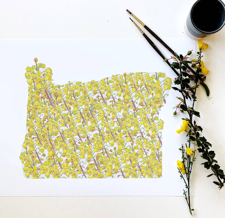 Oregon State Flower Map - ART PRINT : Watercolor / 8" x 10"