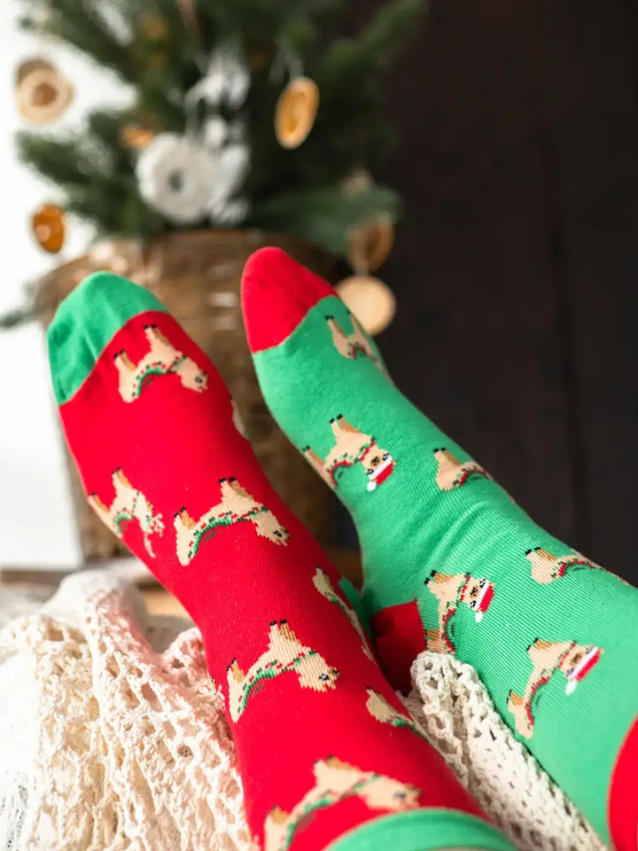 Women's Ugly Christmas  Fa La Llama Mismatched Crew Socks: Women’s 5 – 10