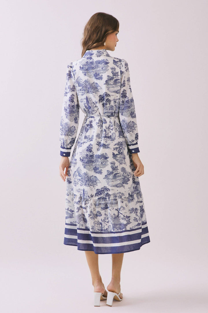 Poppy PrintedShirt Dress- Navy