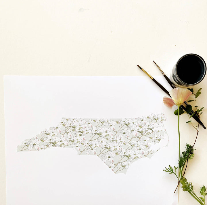 North Carolina State Flower Map - ART PRINT : Watercolor / 8" x 10"