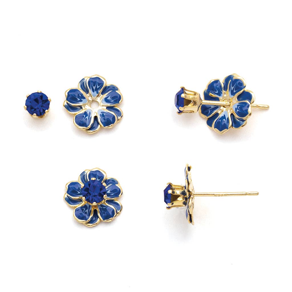 Sparkle & Shine Sm Enamel Flower Earring - Sapphire/Gold