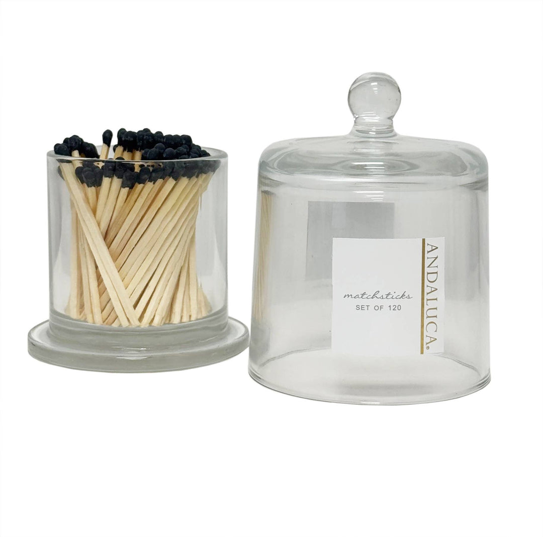 Glass Jar with Lid &amp; 120 Wooden Black Matches