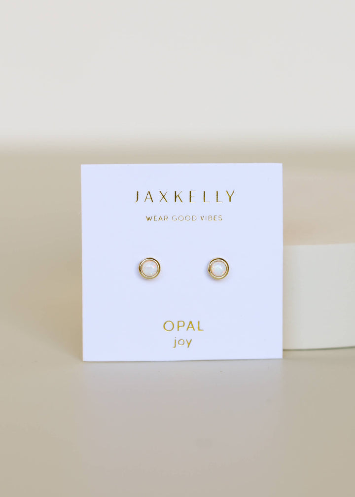 JaxKelly Simple Stud - White Opal- Earring