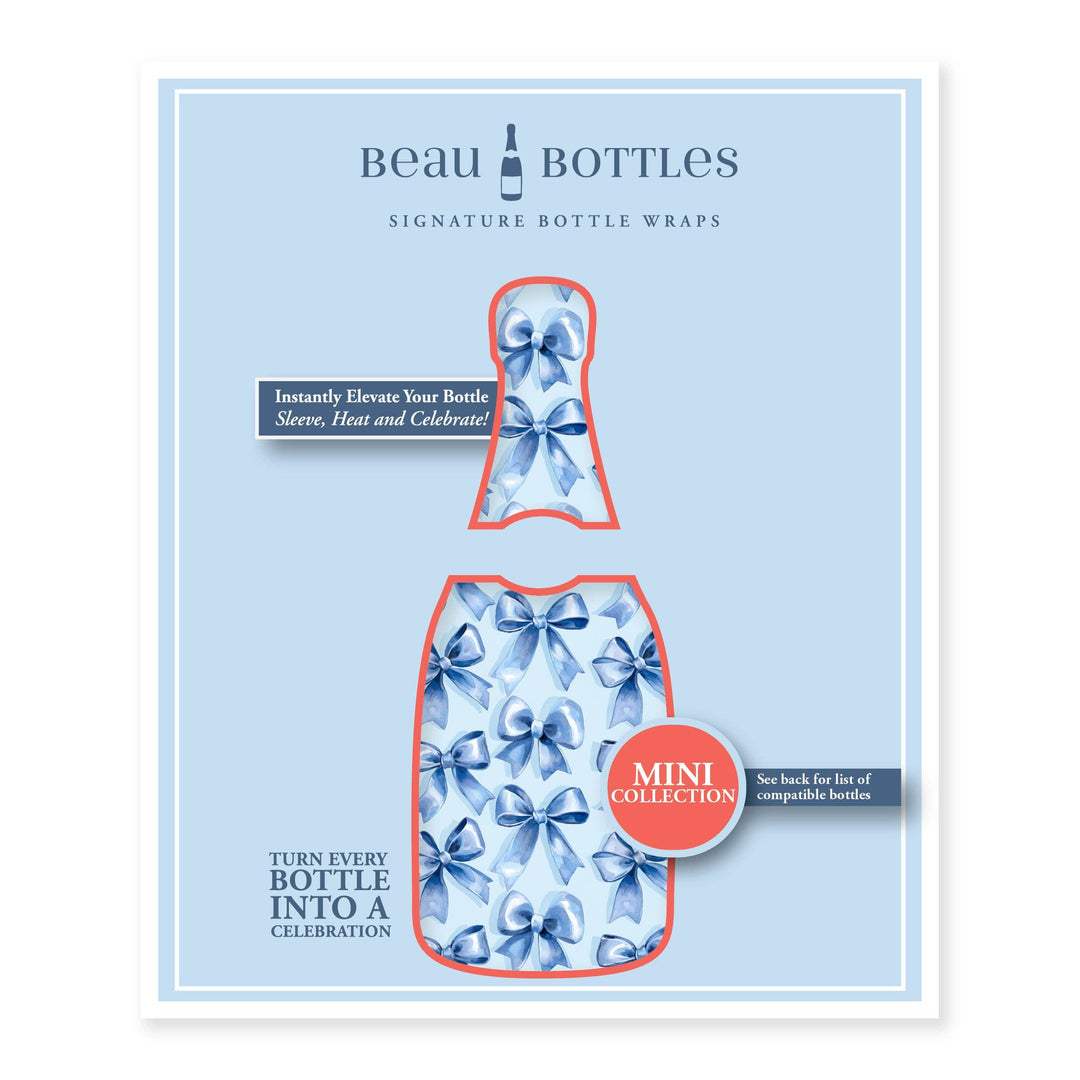 Beau Bottles Blue Satin Bows -MINI Prosecco Collection - Six Pack - Pine &amp; Moss