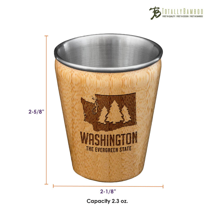 Washington Engraved Shot Glass, Bamboo with Stainless Steel