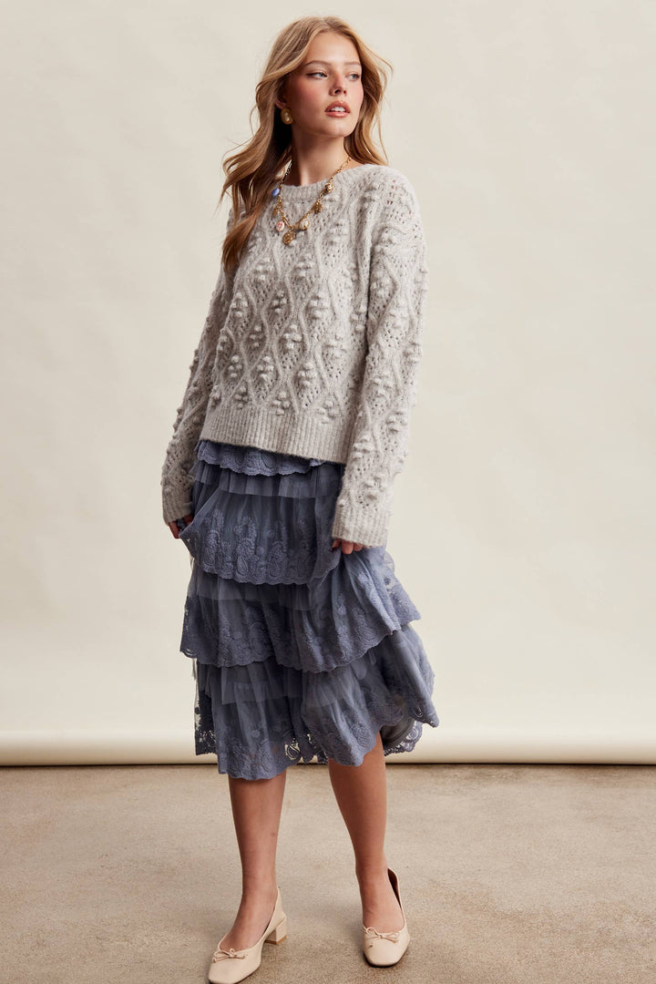 Jodi Bobble Pointelle Knit Sweater