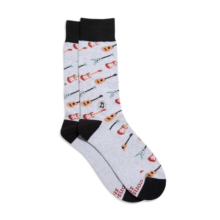 Conscious Step:Socks that Support Music (Gray Guitars): Medium