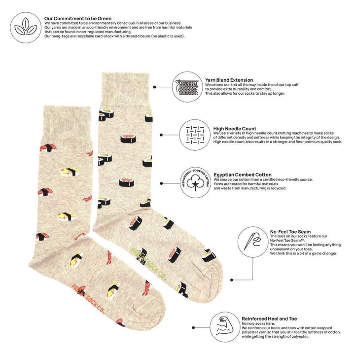 Men’s Beige Sushi Socks: Men's 7 - 12